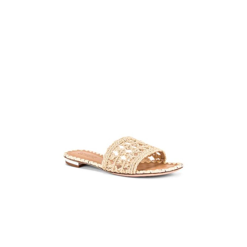NWT SCHUTZ Womens Beige Woven Zaila Round Toe Slip On Slide Sandals Shoes 9.5 B